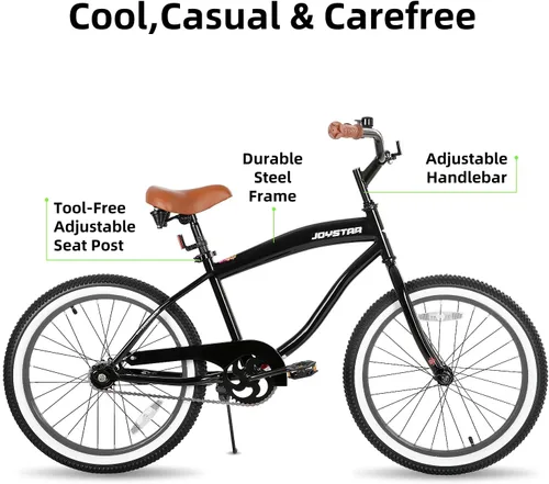 Vista 2 de JOYSTAR Bicicleta de crucero de playa de 20", 24", 26" para niñas, niños, hombres y mujeres, bicicletas de crucero para niños de una sola velocidad