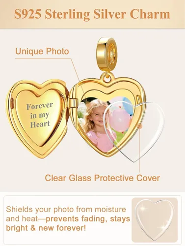 Vista 71 de Custom4U Photo Charms for Bracelets 925 Sterling Silver/Gold Plated Heart/Tree of Life/Round Charm Bead Personalized with Picture Custom