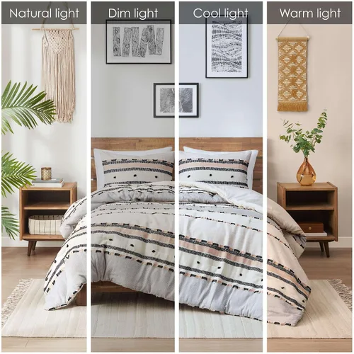 Vista 2 de Hyde Lane Juego de edredón bohemio tamaño Queen, ropa de cama moderna tamaño Full estilo casa de campo, parte superior de algodón con rayas jacquard