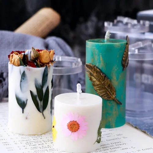 Vista 2 de Paquete de 4 moldes redondos de silicona para velas y chocolate, cilindro 3D y molde hecho a mano para velas y jabón