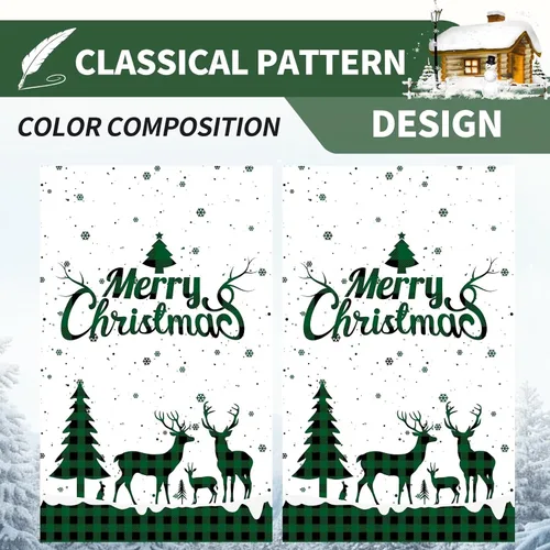 Vista 6 de Cortinas navideñas para sala de estar, cortina de ciervo de Navidad a rayas tartán, bolsillo para barra, cortinas decorativas para dormitorio