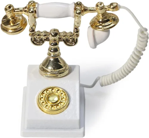 Vista 12 de Teléfono de casa de muñecas 1:12 en miniatura, modelo de teléfono giratorio, decoración de escritorio, accesorios retro para casa artificial sala