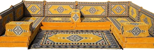 Vista 26 de arabicsofa Cojines de piso árabe en forma de U – Sofá tradicional Majlis con sofá otomano