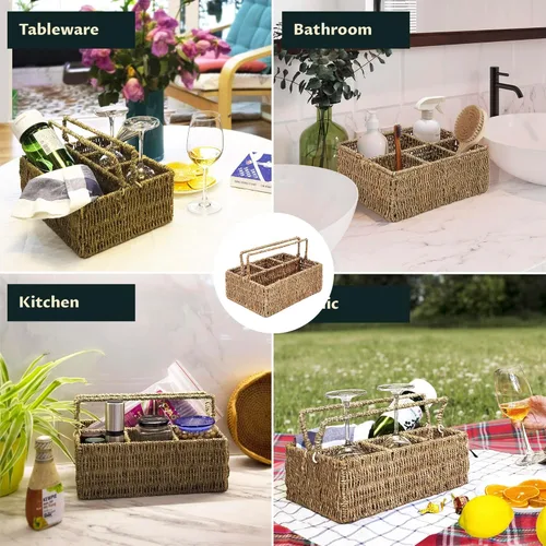 Vista 9 de PEMAR Organizador grande de utensilios tejido a mano de tamaño L, soporte de mimbre de yute natural para mesa, juego de cocina, organizador