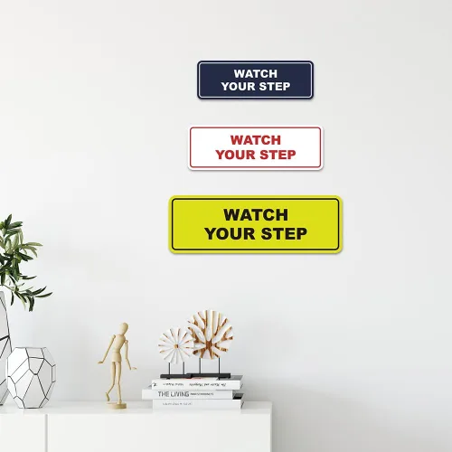 Vista 2 de Signs ByLITA Letrero estándar para pared o puerta con texto en inglés «Watch Your Step», señalización de salud y seguridad (negro), mediano