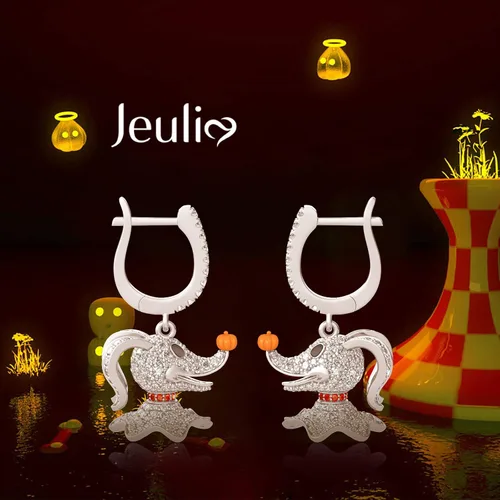 Vista 3 de Jeulia Aretes de tuerca de Monester de Navidad Zero From The Nightmare Before Christmas Hug Me Dragon, corte de corazón, piedra preciosa con piedra