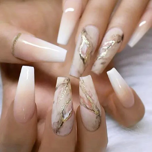 Vista 14 de Uñas postizas francesas a presión, uñas postizas largas de acrílico con forma de ataúd de cobertura completa, uñas postizas de bailarina