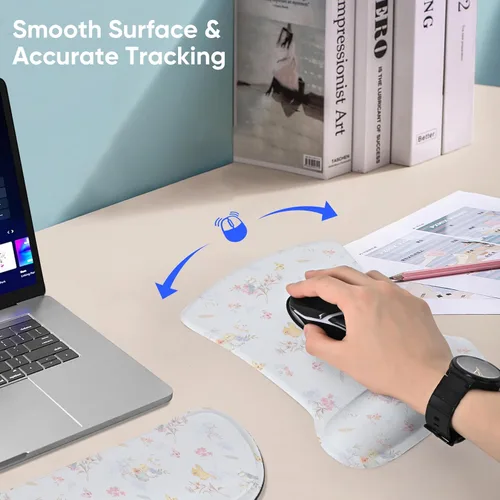 Vista 4 de Juego de alfombrillas ergonómicas de espuma viscoelástica para teclado y mouse con soporte para reposamuñecas, cojín antideslizante para la muñeca