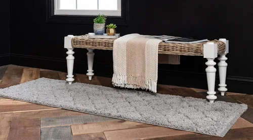 Vista 5 de Unique Loom Trellis Shag Collection - Alfombra de pasillo geométrica, moderna, marroquí, celosía, gris (2 x 7 pies)