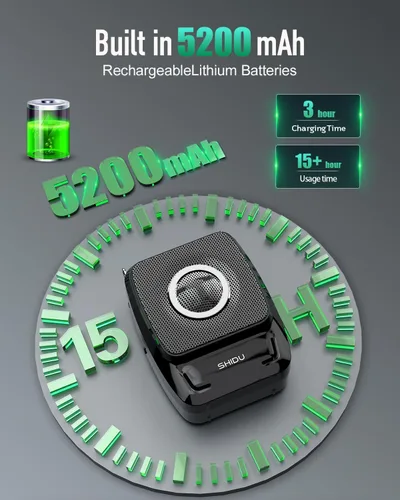 Vista 11 de SHIDU Amplificador de voz de 35 W con micrófono inalámbrico (de mano y auriculares), megáfono portátil Bluetooth para profesores, guías turísticos