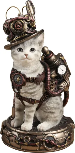 Vista 5 de Veronese Design - Figura de resina de 5 1/4 pulgadas, estilo steampunk, victoriano, inventor, gatito, gato, estatua pintada a mano Negro