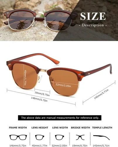 Vista 41 de AEVOGUE Gafas de sol polarizadas para mujeres y hombres semi marco retro gafas de sol AE0369
