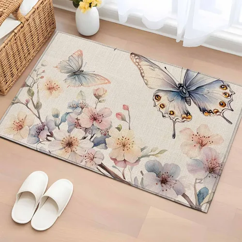 Vista 20 de Small Area Rugs 2x3 Ft, Spring Flowers Non-Slip Area Rugs for Living Room Bedroom Entryway, Watercolor Botanical Floral Butterfly Washable Carpet