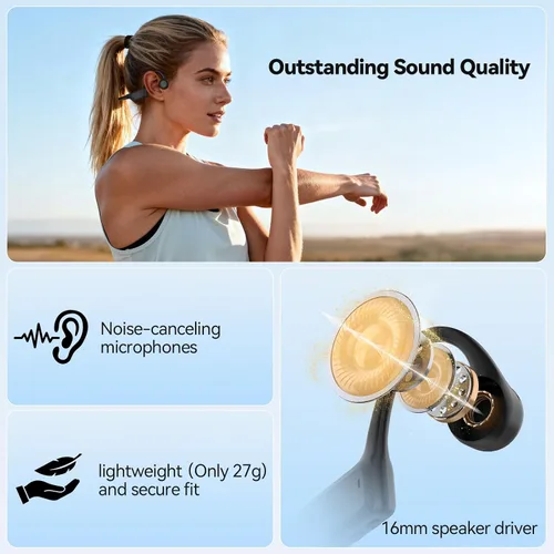 Vista 9 de TECKNET Auriculares de conducción ósea, auriculares Bluetooth V6.0 de oreja abierta, auriculares inalámbricos de 10 horas de reproducción e