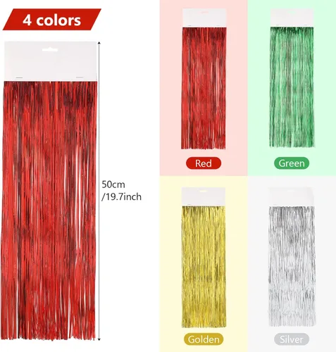 Vista 3 de 8000 piezas de oropel de Navidad, carámbanos de Navidad de oropel plateado, carámbanos de oropel de árbol de Navidad, carámbanos metálicos rojos