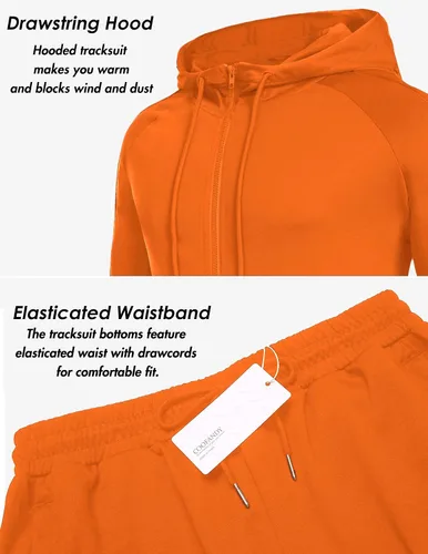 Vista 3 de COOFANDY Chándal para hombre con bolsillos con cremallera completa, sudadera con capucha y cremallera completa, 2 piezas, para correr, trotar