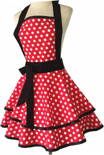 Vista 4 de BESPORTBLE Delantal de cocina de algodón con patrón de puntos de doble capa con correa para el cuello, delantal reutilizable para hombres y mujeres