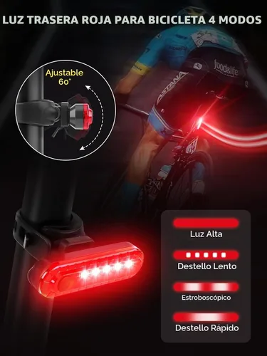 Vista 6 de Smiling Shark Luces de bicicleta, luz LED con clip frontal para bicicleta y luz trasera roja gratis, IPX6, impermeable, recargable por USB, potente