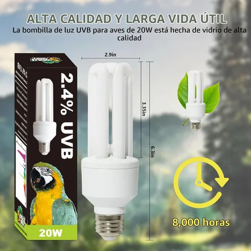 Vista 5 de LUCKY HERP Bombilla UVA UVB para pájaros 2.4 UVB 20W lámpara fluorescente compacta para todo tipo de aves cautivas