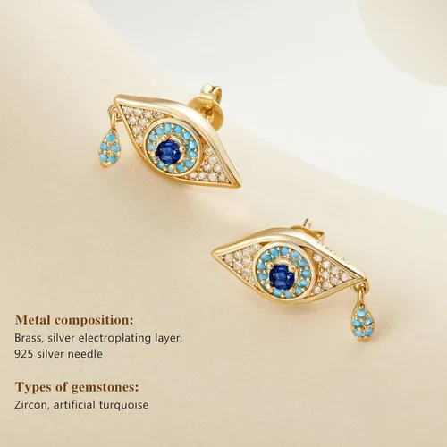 Vista 5 de Cicy Bell Womens Evil Eye 18k Gold Plated Earrings Cubic Zirconia Turquoise Stud Earrings for Gifts
