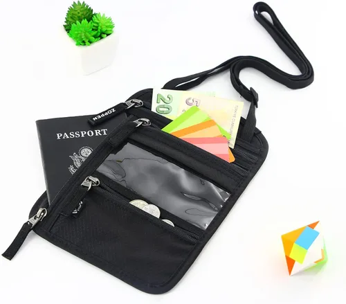 Vista 5 de ZOPPEN Soporte para pasaporte, cartera para el cuello, funda para pasaporte, organizador de documentos de viaje, combinación de tarjeteros