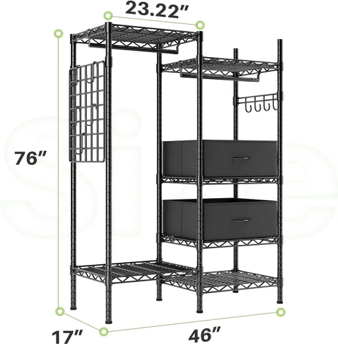 Vista 7 de HOKEEPER Perchero de ropa resistente para colgar ropa, cargas de 1200 libras, armarios portátiles ajustable con cajones desmontables, tablero