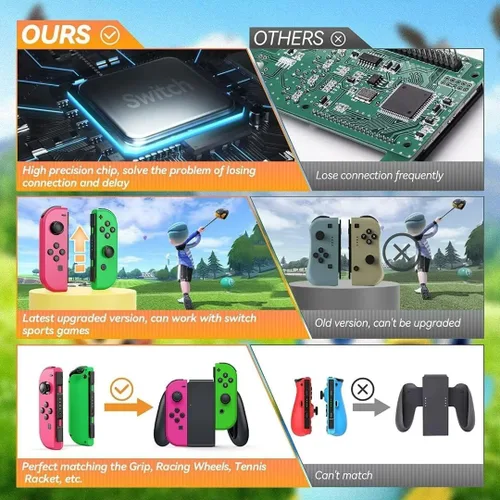Vista 6 de Joy Cons for Switch, Replacement for Switch Controllers Joycon, Upgraded Switch Joycons with Dual VibrationWake-upScreenshot Pink and Green