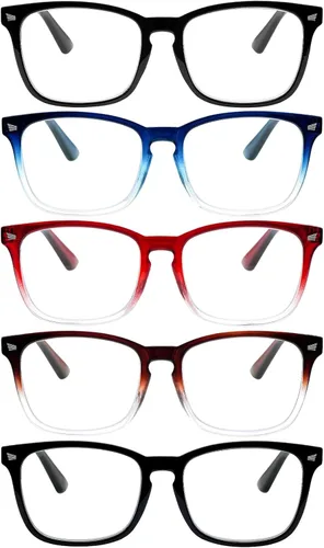 Vista 11 de Paquete de 5 lentes de lectura con bloqueo de luz azul, lectores de bisagra de resorte para mujeres y hombres, anteojos nerd con filtro anti rayos UV