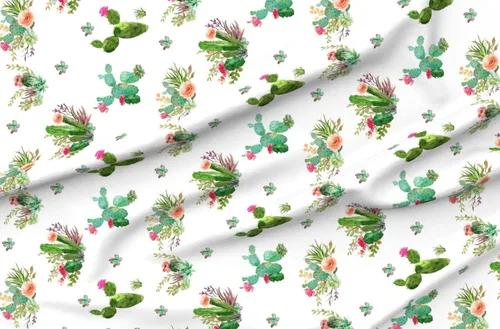 Vista 4 de Spoonflower Tela - Flores occidentales grandes horizontales cactus floral cactus rosa acuarela impresa en tela de gasa cuarto gordo - Costura