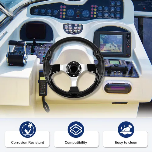 Vista 5 de Adaptador de volante marino de eje de 12.5 pulgadas, 3/4 pulgadas, volante de fibra de carbono antideslizante para barcos, yates, botes pontón, Negro