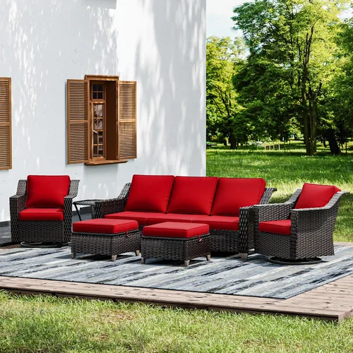 Vista 27 de Joyside Juego de 2 sillas de mimbre para patio, muebles de ratán para exteriores con reposabrazos anchos y cojines gruesos, tamaño grande mejorado