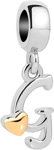 Vista 10 de Abalorio de letra inicial de la A a la Z para pulseras Pandora para mujeres, alfabeto familiar, corazón dorado, Navidad, cumpleaños