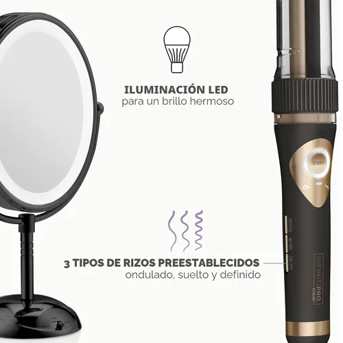 Vista 3 de Conair Paquete de Edición Limitada INFINITIPRO by CONAIR Curl Secret Plancha Rizadora Automática con Barril de 3/4 pulgadas - y - Espejo de Negro