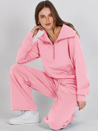 Vista 7 de ANRABESS Women 2 Piece Outfits Sweatsuit Set 2023 Fall Oversized Half Zip Sweatshirt Wide Leg Sweatpant Lounge Set Tracksuit