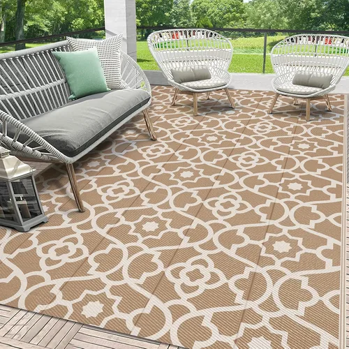 Vista 27 de HEBE Alfombra impermeable para exteriores de 5 x 8 pies para patios, alfombra de paja de plástico reversible floral, alfombra de patio, alfombra