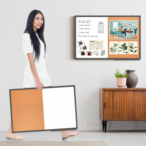 Vista 5 de Tablero blanco magnético y tablero de corcho Combo 24 "x 18" Marco de aluminio (negro)