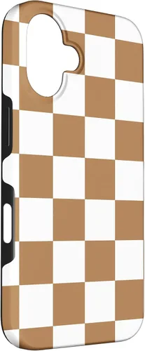 Vista 3 de iPhone 16 Checkered Checkerboard Indie Aesthetic Brown Coffee Beige Case
