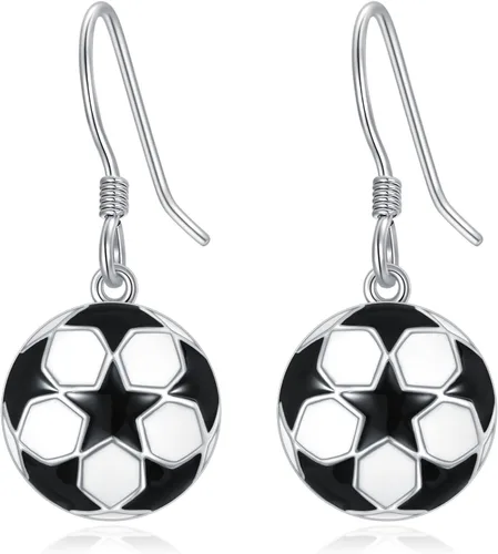 Vista 10 de Aretes deportivos de plata de ley para béisbol, fútbol, voleibol, tenis, baloncesto, aretes colgantes de media bola, aretes de atletas, aretes