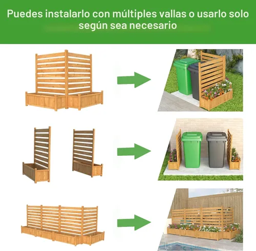 Vista 4 de GDLF Valla para Aire Acondicionado, Pantalla de Privacidad de Madera para Exteriores con Jardinera para Bote de Basura, Equipo de Piscina, Kit Sin