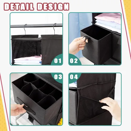 Vista 6 de Organizador de armario colgante de 6 estantes con 5 cajones, almacenamiento no tejido, negro Spacious compartments sort clothes & undergarments