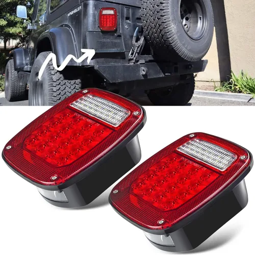 Vista 2 de LIMICAR Luces traseras para RV, luces de remolque cuadradas de 43 LED, 2 piezas de luces traseras rojas/blancas de parada, giro, respaldo, reversa