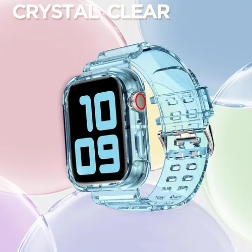 Vista 239 de DABAOZA - Correa transparente compatible con Apple Watch con estuche protector, correa deportiva de TPU con brillo para mujeres y hombres