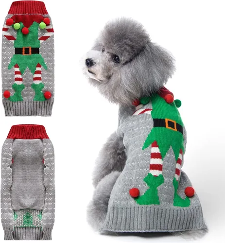 Vista 10 de Suéter de Navidad para perro, lindo suéter de punto para perro de la paz y gato, traje de Navidad feo para vacaciones, disfraz suave para otoño e