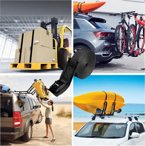 Vista 6 de WEDAMER Paquete de 2 correas de amarre para kayak de 8 pies con hebilla de leva de alta resistencia, correa ajustable para kayak, camiones 2Pack - 8