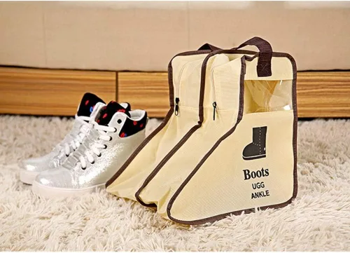 Vista 5 de Paquete portátil de 2 botas de almacenamiento, bolsa protectora de botas cortas Cubierta de botas (beige)