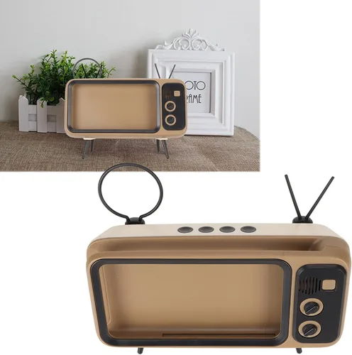 Vista 9 de ZJchao Soporte de teléfono retro para TV, estilo TV, soporte de teléfono retro para arañazos, decorativo, soporte para teléfono móvil de escritorio