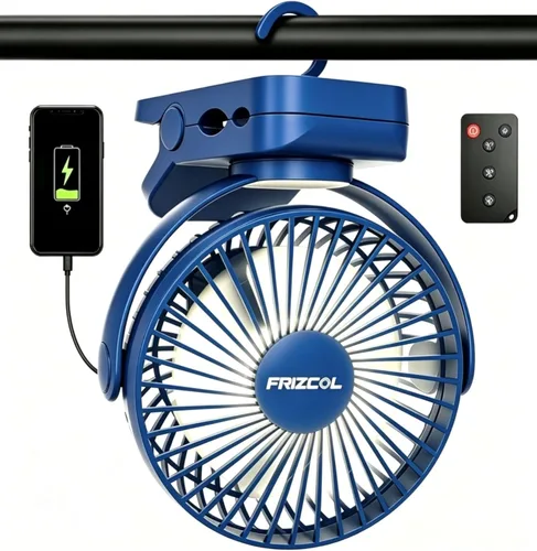 Vista 7 de Ventilador con clip, ventilador recargable de 65 horas de trabajo con luces Negro