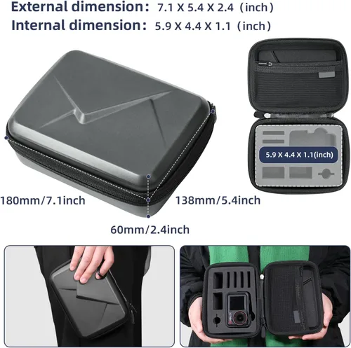 Vista 2 de Funda de transporte resistente al agua para DJI Osmo Action 6/5 Pro/4/3, funda rígida de viaje compatible con GoPro Max Hero 13/12/11/10/9/8/7