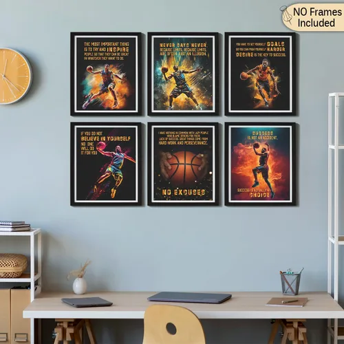 Vista 4 de Póster con cita motivacional, decoración deportiva inspiradora para habitación de niños y hombres, regalo para fanáticos del baloncesto, juego de 6