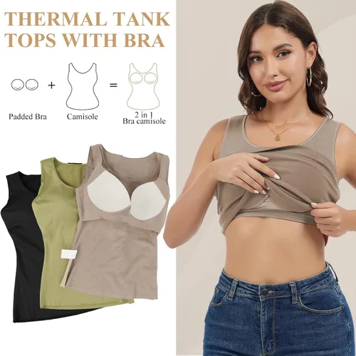 Vista 6 de JOYSHAPER Camiseta térmica sin mangas para mujer, ropa interior de forro polar, camiseta sin mangas, chaleco de capa base cálida